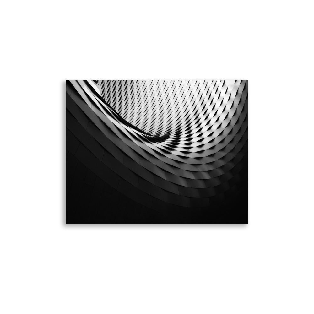 Abstract monotone architectural background featuring intricate patterns, textures, and dynamic light design.