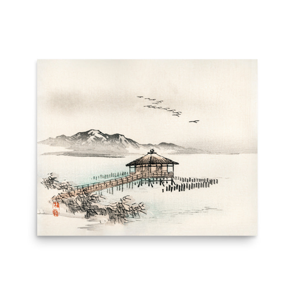 Cottage by the Sea by Kōno Bairei (1844–1895), showcasing a serene coastal scene in Japanese artistic style.