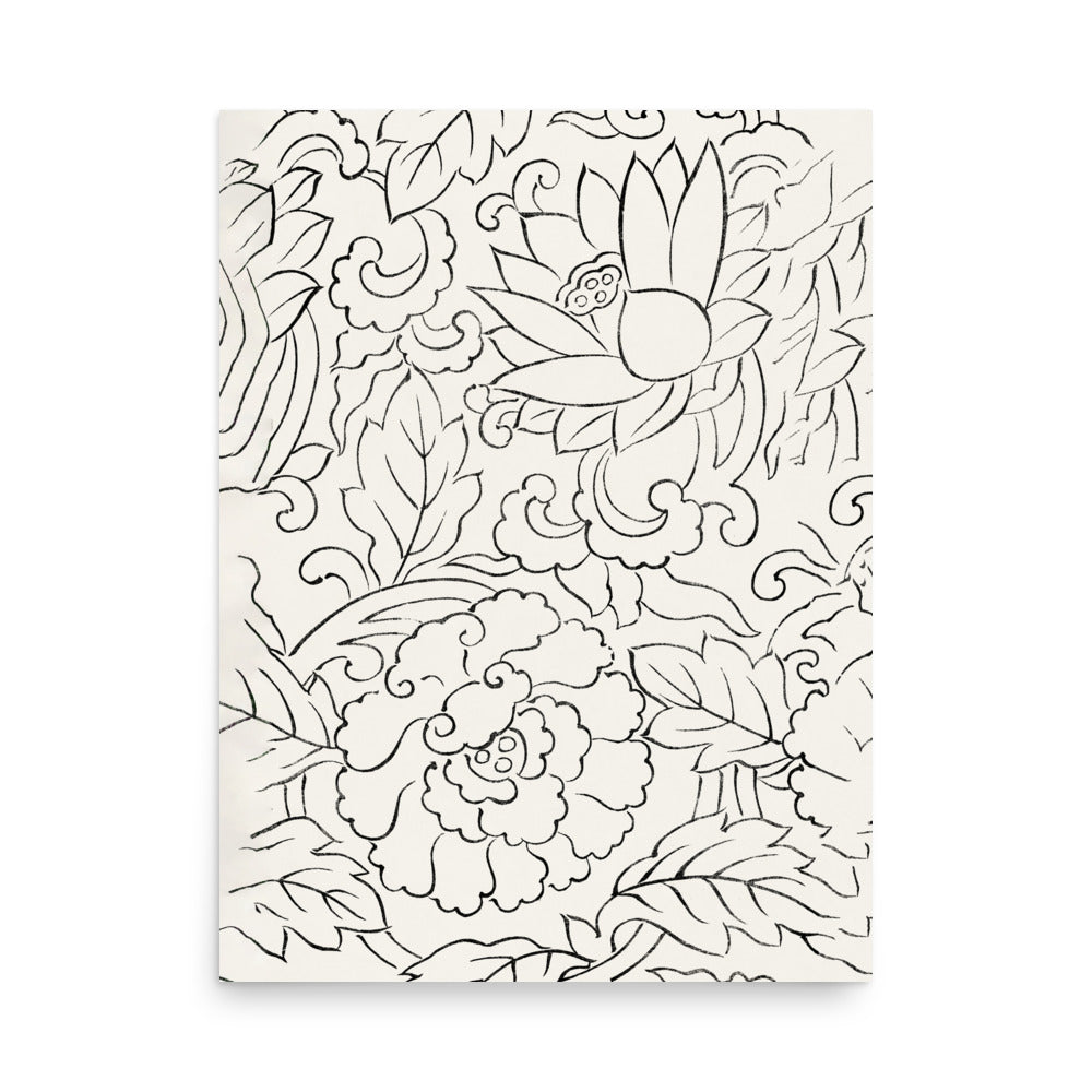 Japanese vintage woodblock print from Yatsuo no Tsubaki (1860–1869) by Taguchi Tomoki, featuring intricate floral patterns and traditional design.