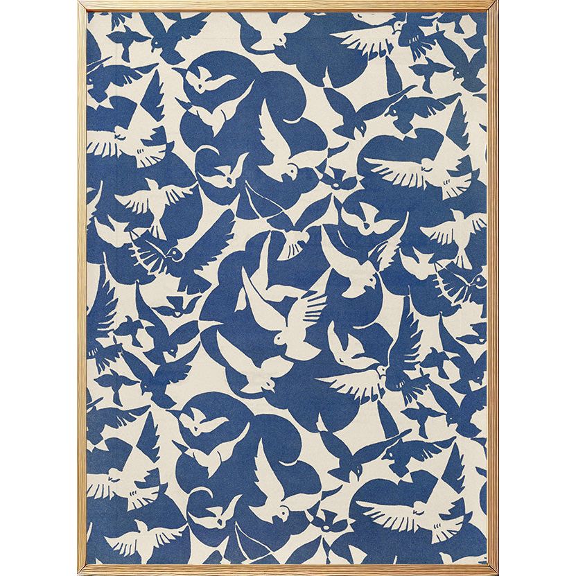 Pigeons in White and Blue (1928), a vintage bird illustration with intricate patterns and elegant tones of white and blue.