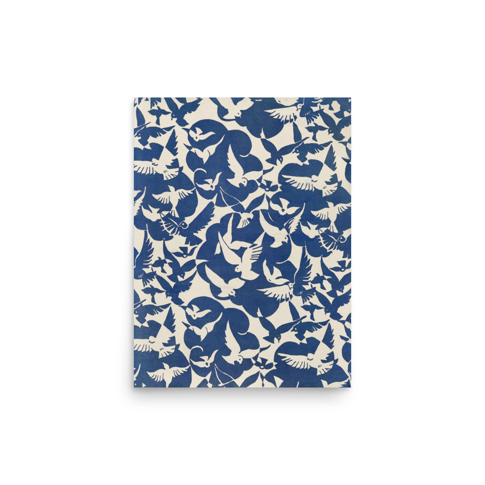 Pigeons in White and Blue (1928), a vintage bird illustration with intricate patterns and elegant tones of white and blue.