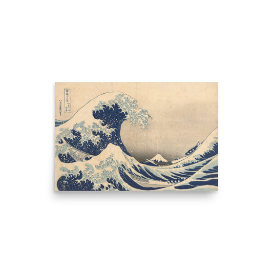 The Great Wave off Kanagawa, a Japanese woodblock print by Katsushika Hokusai, depicting a powerful ocean wave with Mount Fuji in the background.
